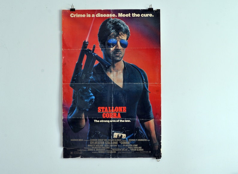 rare original 1986 Cobra Sylvester Stallone movie poster large movie poster original 1986 rambo rocky poster vintage cult movie poster