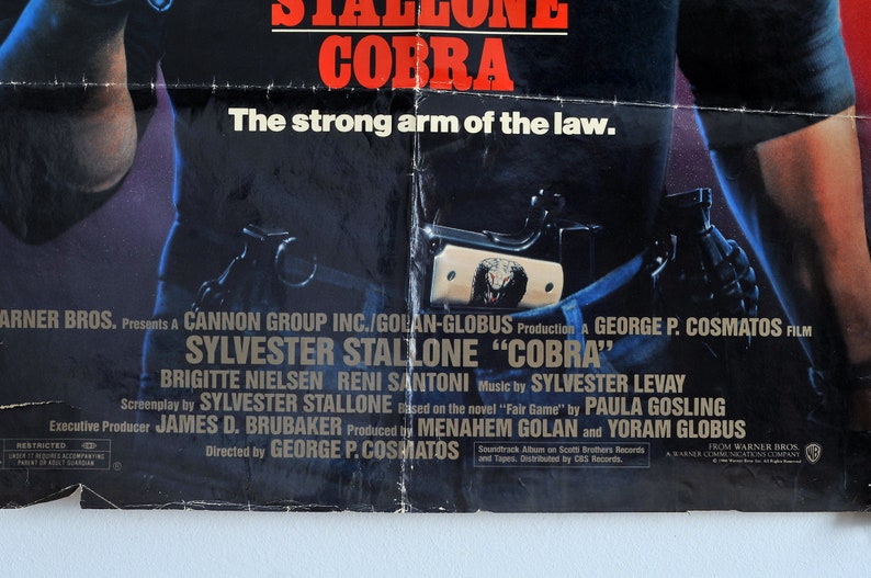 rare original 1986 Cobra Sylvester Stallone movie poster large movie poster original 1986 rambo rocky poster vintage cult movie poster