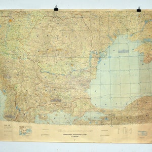 Operational Navigation Chart Aeronautical Black sea rare large 1980 map Bulgaria Romania Moldova Turkey Ukraine Macedonia Albania ONC F3