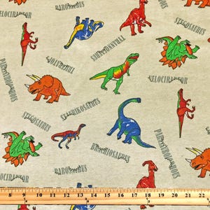 100% Cotton Print Fabric| Vanilla Red Oranges Dinosaurs |CTJPR04 |Jersey Fabric| Sold by the Yard