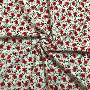 DTY Eyelet Fabric-Vanilla Red Green 1/2&quot; Buttercup Flowers-DTYPR524-Sold by the Yard-Apparel Fabric