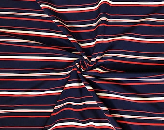 Navy White/Red Stripe Wool Peach Fabric by the Yard