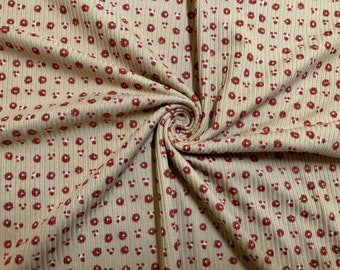 Beige/Brick Red Micro Dot Rib Knit Fabric Rayon Spandex by the Yard