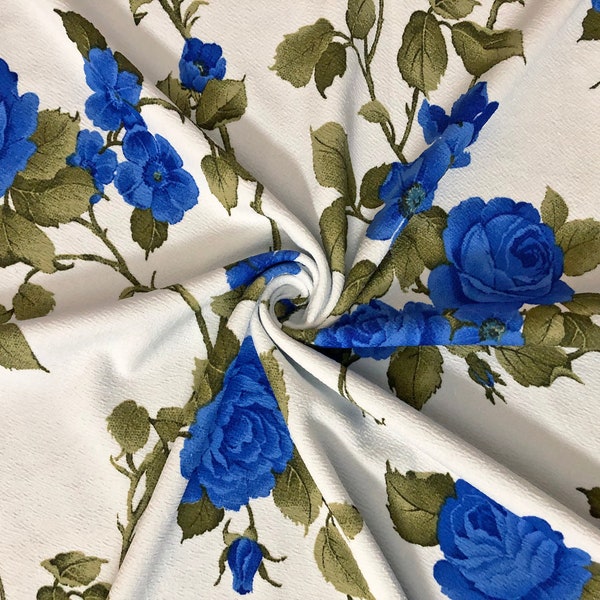 Ivory Deep Blue Olive Roses Bouquet Liverpool Print Fabric