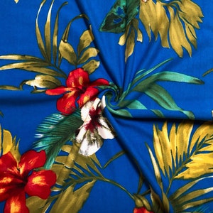 DTY Brushed Fabric-Royal Blue Red White Palms-DTYBPR359-Sold by the Yard-Jersey Fabric