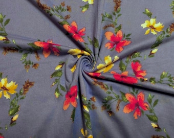 Gray Blue Sunset Floral DTY Brushed Knit Fabric by the Yard