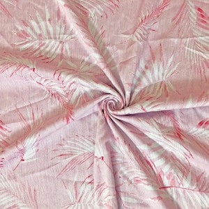 Rayon gekreukt bedrukte stof| Roze witte palmen |RCKPR01|Op maat verkocht