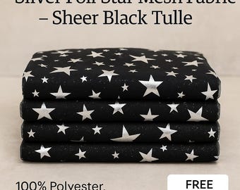 Black/Silver Foil Star Mesh Fabric by the Yard