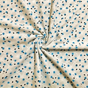 DTY Eyelet Fabric-Ivory Turquoise 1/4&quot; Sunflowers-DTYBPR526-Sold by the Yard-Apparel Fabric