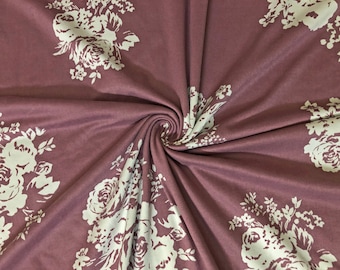 Tessuto a maglia spazzolata DTY con motivo bouquet di rose malva vintage, tagliato su misura.