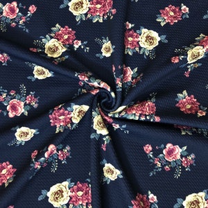 Bullet Printed Fabric-Navy Blue Purple White Silver Roses-BPR274-Sold by the Yard