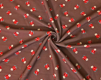 Tobacco Brown Ditsy Rosebud Textured Bullet Knit Fabric by the Yard