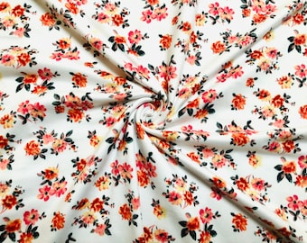 White/Coral Spring Blossom Ditsy DTY Brushed Knit Fabric by the Yard