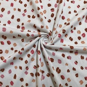 Ivory Brown Mauve Lips and Hearts Poly Rayon Spandex Rib 1X1 Print Fabric
