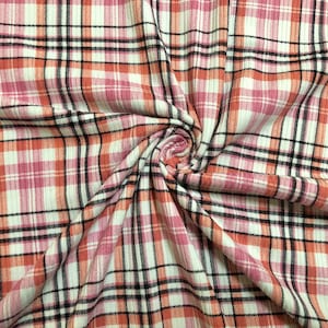 Ivory Pink Orange Black Rayon Spandex Rib 2X2 Print Fabric