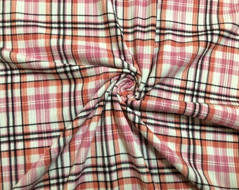 Blush/Pink/ Coral Plaid Rib Knit Fabric by the Yard