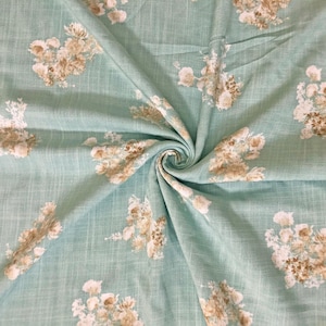 Rayon Slub Printed Fabric| Sage Brown Flowers |RSLPR01|Sold by the Yard