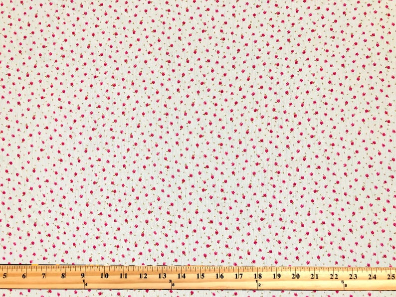 Rayon Crinkle Printed Fabric|White Red Mini Flowers |RCKPR02|Sold by the Yard