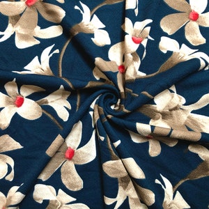 Tela estampada Liverpool Knit - Flores en verde azulado y marrón - LVPR266 - Se vende cortada a medida - Tela para ropa