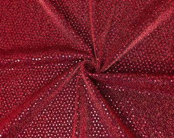 Metallic Red Sequins Shimmer Poly Spandex Fabric