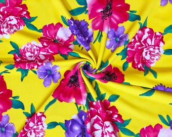 Yellow/Magenta/Purple Floral Techno Crepe Knit Fabric by the Yard