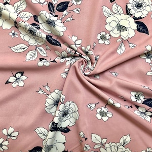 Rosa Marineblau Weiß Herbst Rosen Rayon-Twill-Stoff