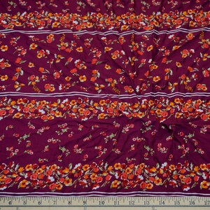 Burgundy Maroon Red Green White Flowers Rayon Challis Print Fabric