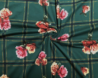 Emerald Rose Windowpane Plaid DTY Brushed Knit Fabric by the Yard