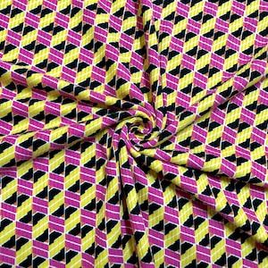 Yellow Magenta Black 3D Roblox Poly Rayon Spandex Rib 2X2 Print Fabric