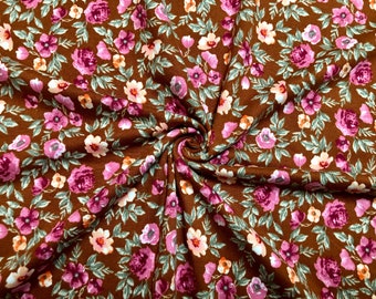 Mocha & Berry Blossom DTY Brushed Knit Fabric by the Yard