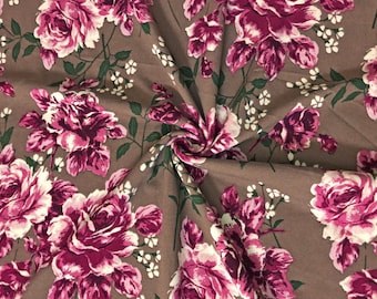 Taupe/Burgundy Floral Techno Crepe Knit Fabric by the Yard