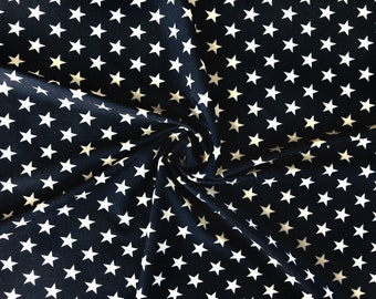 Navy White Star ITY Knit Fabric – 4-Way Stretch, 58" Wide, Poly Spandex By Yard