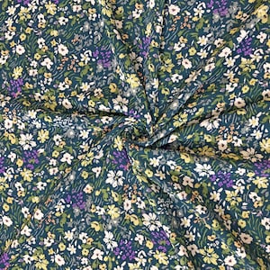 Chiffon Printed Fabric| Teal Green White Flowers|CFPR009|Sold by the Yard