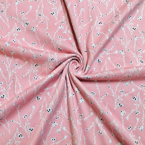 DTY Brushed Fabric-Pink White Black Flowers-DTYBPR401-Sold by the Yard-Jersey Fabric