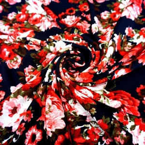 Patchwork Stoff-Marine Blau Rosa Rosen-LVPR090-Wird lose auf Lager verkauft-Bekleidungsstoff