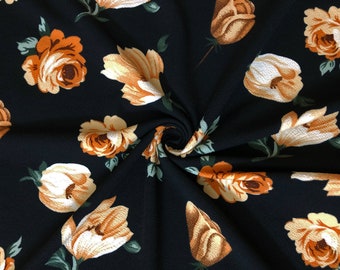 Svart/Guld & Brunt Vintage Rose Garden Liverpool Stickat Tyg, metervara