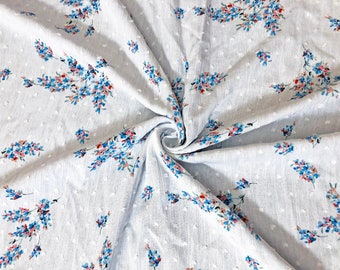 White Wildflower Swiss Dot Rayon Gauze Fabric by the Yard