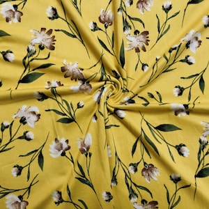 DTY Brushed Fabric-Yellow Brown Taupe Flowers-DTYBPR245-Sold by the Yard-Jersey Fabric