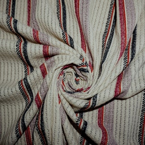 Ivory Purple Red Navy Blue Stripes Baby Waffle Sweater Print Fabric