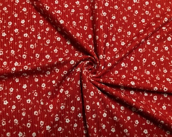 Brick Floral Rib Knit Fabric, Rayon Spandex Blend