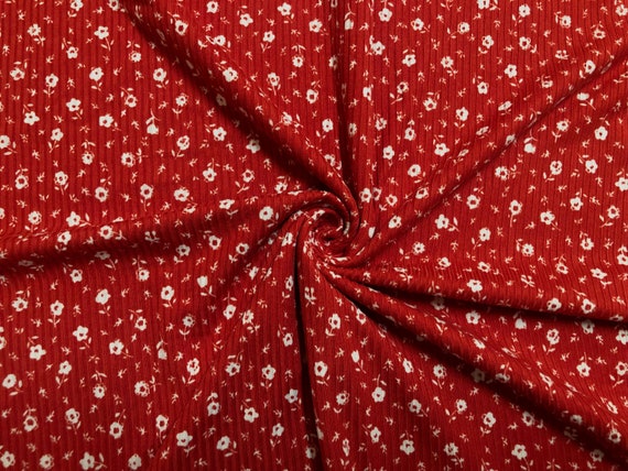 Brick Floral Rib Knit Fabric, Rayon Spandex Blend