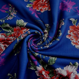 Bullet Printed Fabric-Royal Blue Red Green Purple Flowers-BPR050-Sold by the Yard