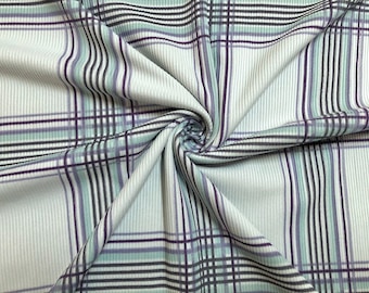 Ivory/Purple/Mint/Lavender Plaid Rib Knit Fabric by the Yard