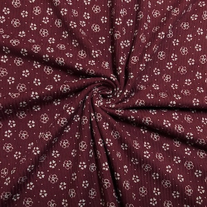 Burgundy White Clovers and Flowers Rayon Spandex Rib 2X2 Print Fabric