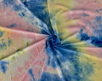 Blue/Pink/Yellow Tie Dye DTY Brushed Knit Fabric by the Yard
