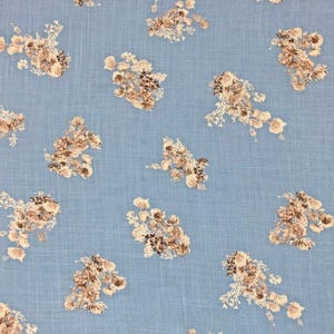 Rayon Slub Printed Fabric| Denim Blue Brown Flowers |RSLPR02|Sold by the Yard