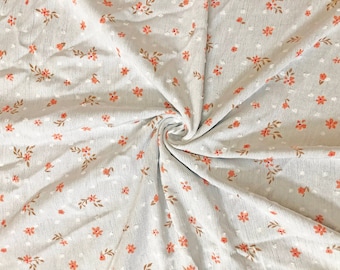 Ivory Ditsy Floral Swiss Dot Rayon Gauze Fabric by the Yard