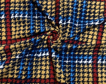 Golden Tartan Houndstooth Plaid DTY Brushed Knit Fabric by the Yard