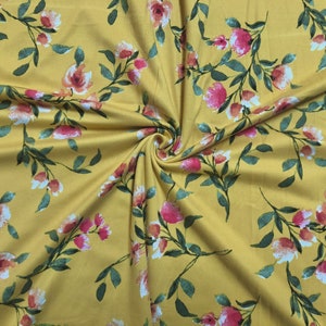 DTY Brushed Fabric-Mustard Pink Orange Flowers-DTYBPR250-Sold by the Yard-Jersey Fabric