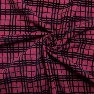 Bullet Fabric-Burgundy Black Velvet Plaid Striped-BPR179-Sold by the Yard